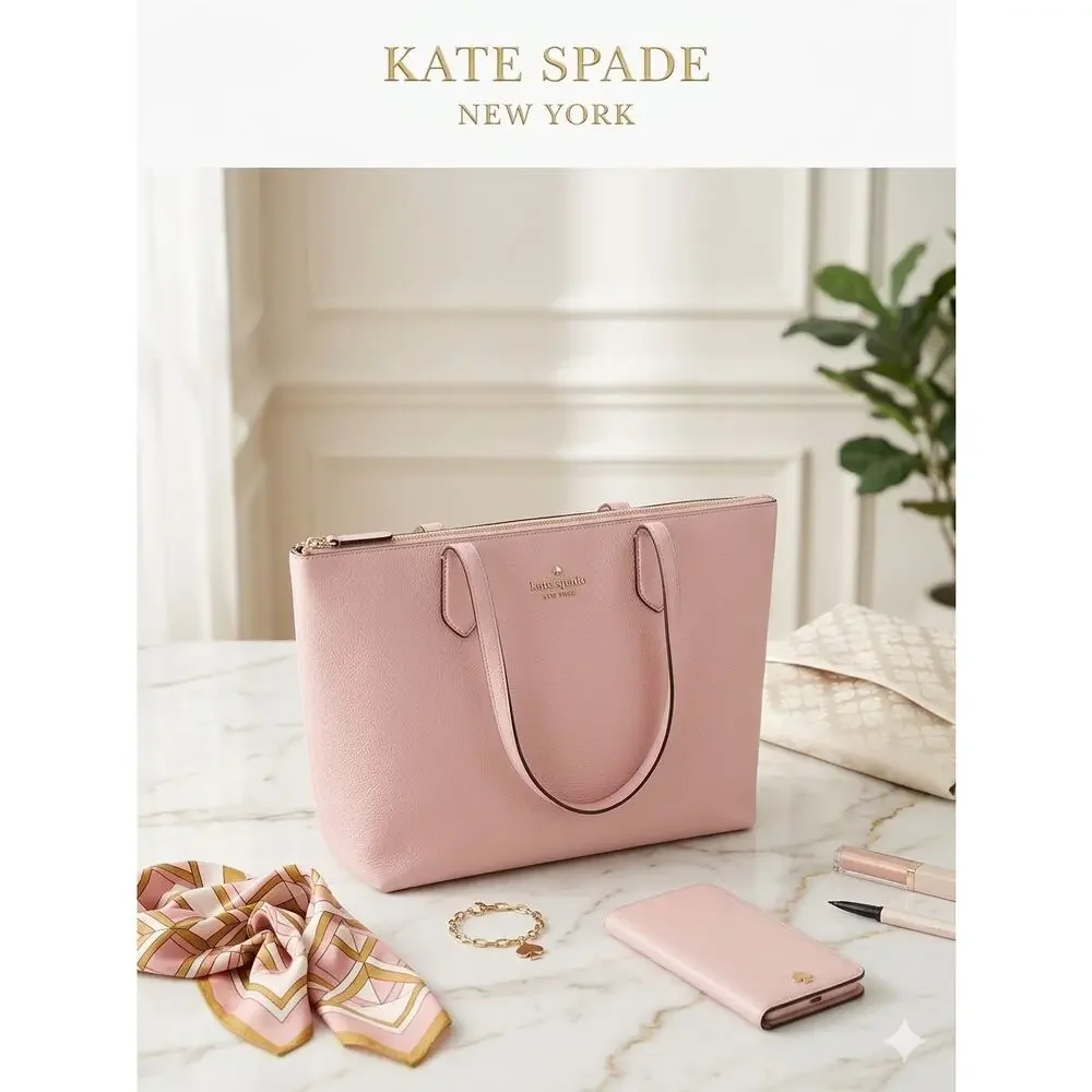 Kate Spade New York All Day Large Leather Zip Top Tote - Light Pink - Picture 1 of 9